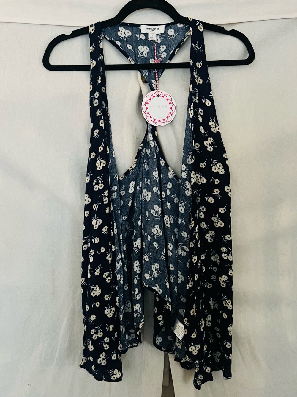 Umgee Blue Floral Open Front Vest Top NWT